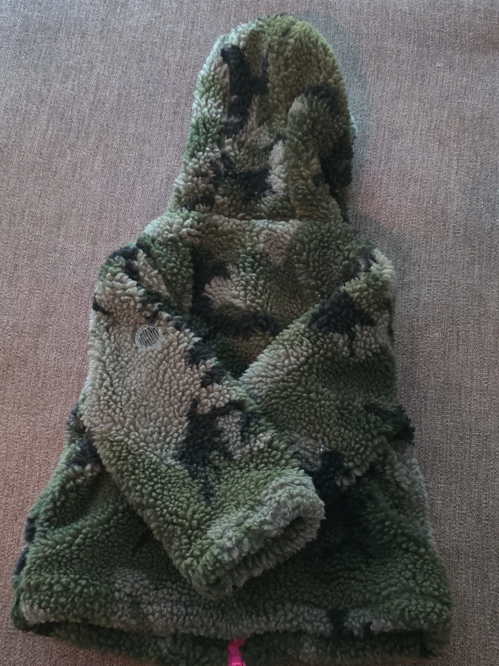 DKNY Olive Sherpa Jacket with Pink Accent